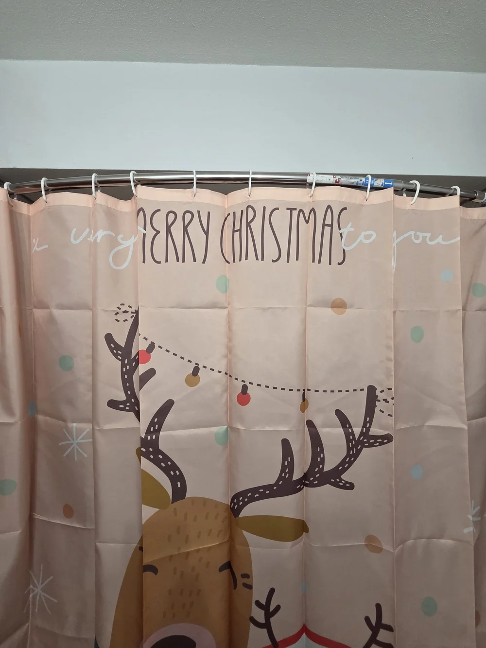 Cute Reindeer Christmas Water Resistant Fabric Shower Curtain - Pink & Teal